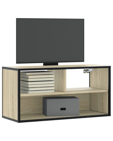 Meuble TV chêne sonoma 80x31x39,5 cm bois d'ingénierie et métal | Mobilier & Déco