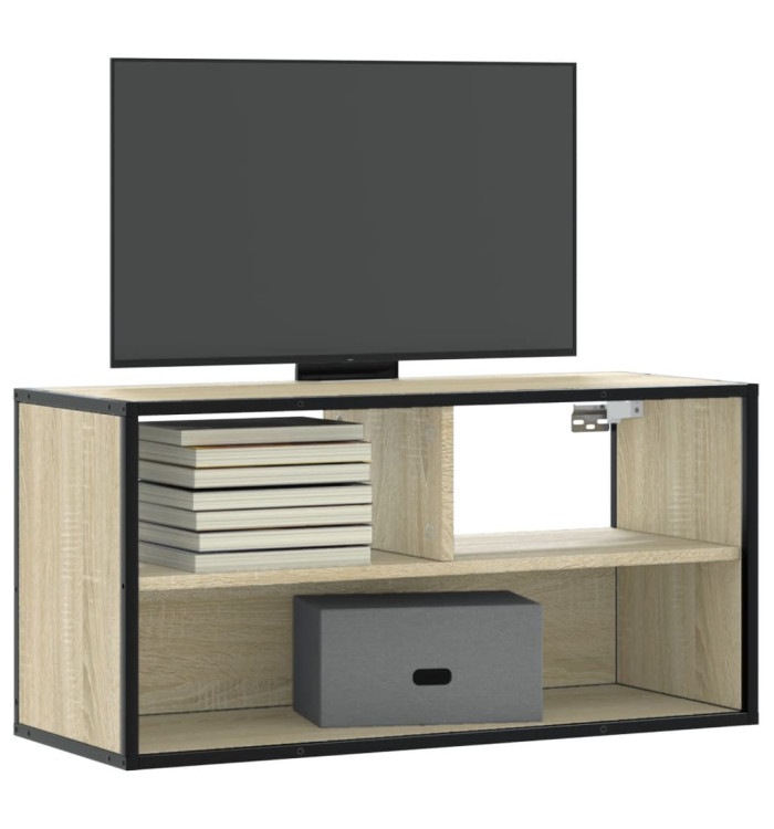 Meuble TV chêne sonoma 80x31x39,5 cm bois d'ingénierie et métal | Mobilier & Déco