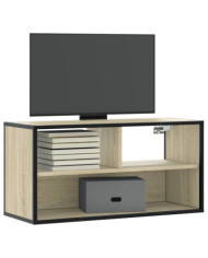 Meuble TV chêne sonoma 80x31x39,5 cm bois d'ingénierie et métal | Mobilier & Déco