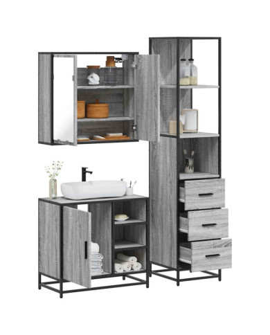 Ensemble de meubles de salle de bain 3 pcs Sonoma gris | Mobilier & Déco
