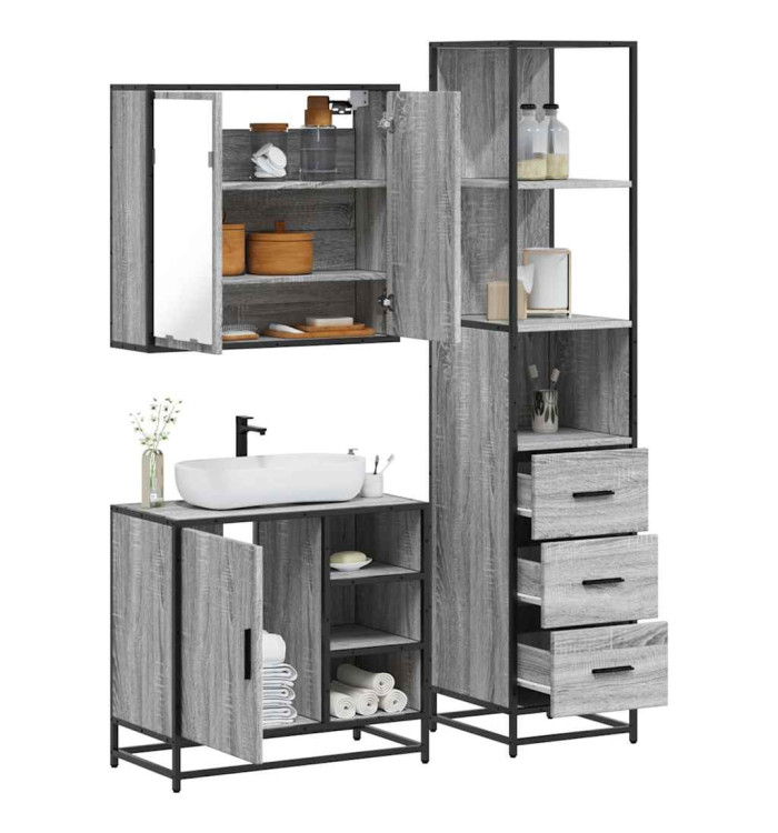 Ensemble de meubles de salle de bain 3 pcs Sonoma gris | Mobilier & Déco