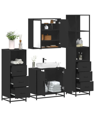Ensemble de meubles salle de bain 4 pcs noir bois d'ingénierie | Mobilier & Déco
