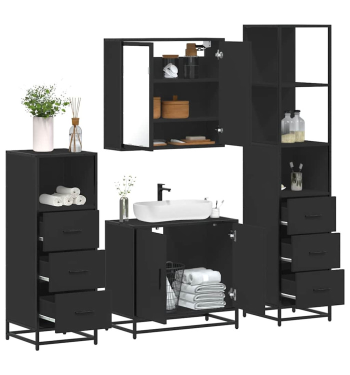Ensemble de meubles salle de bain 4 pcs noir bois d'ingénierie | Mobilier & Déco