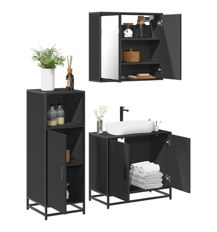 Ensemble de meubles salle de bain 3 pcs noir bois d'ingénierie | Mobilier & Déco