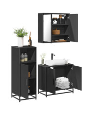 Ensemble de meubles salle de bain 3 pcs noir bois d'ingénierie | Mobilier & Déco