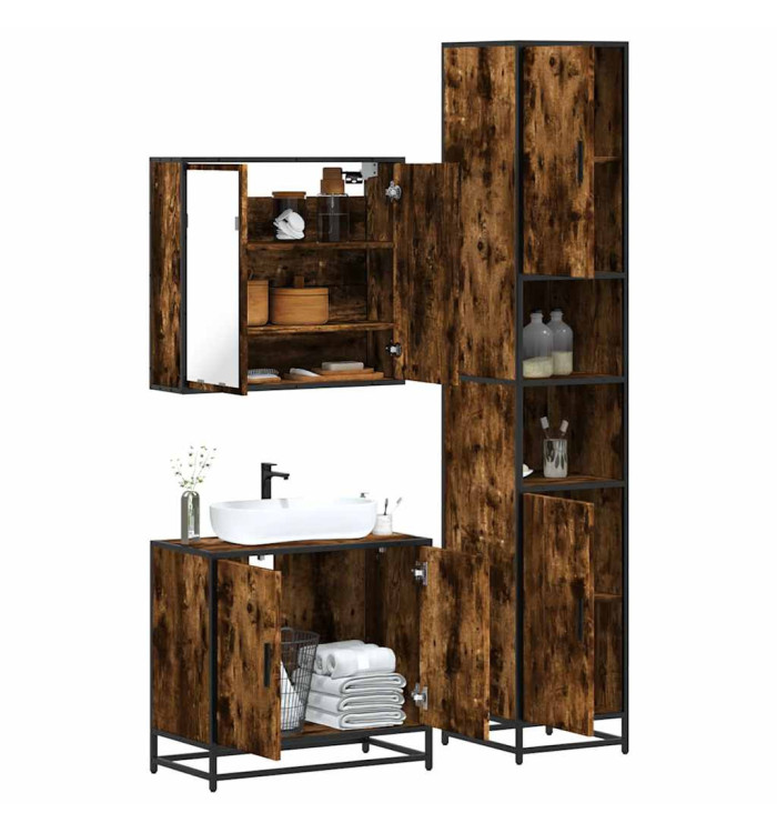 Ensemble de meubles de salle de bain 3 pcs Chêne fumé | Mobilier & Déco