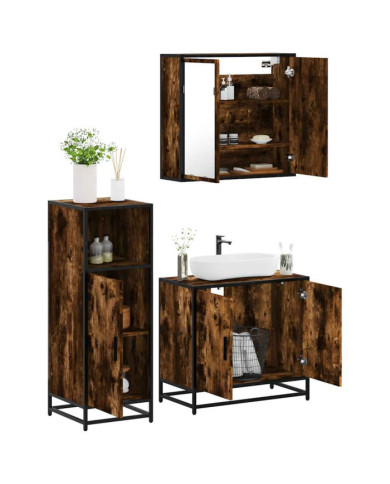 Ensemble de meubles de salle de bain 3 pcs Chêne fumé | Mobilier & Déco