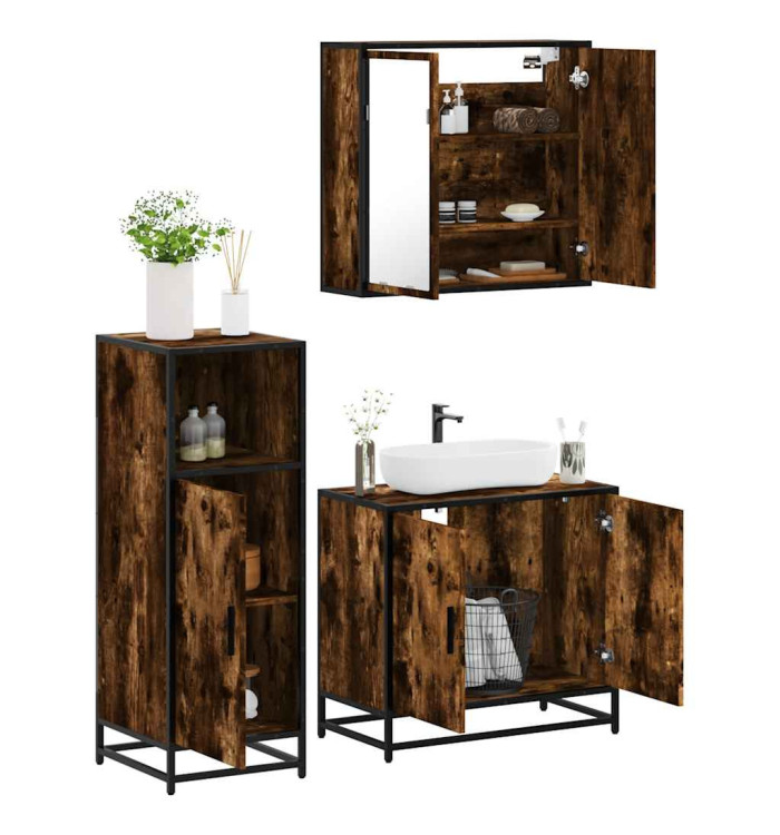 Ensemble de meubles de salle de bain 3 pcs Chêne fumé | Mobilier & Déco