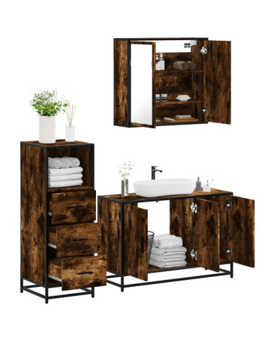Ensemble de meubles de salle de bain 3 pcs Chêne fumé | Mobilier & Déco