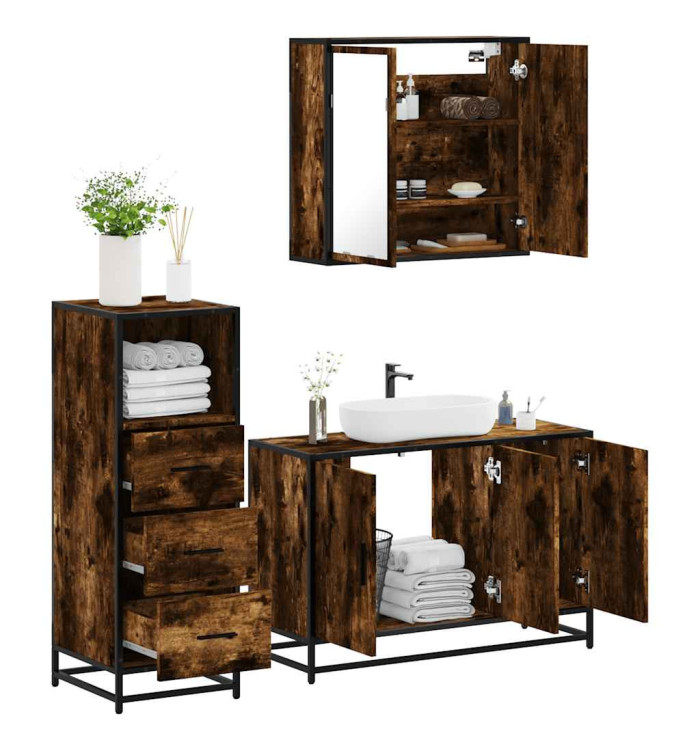 Ensemble de meubles de salle de bain 3 pcs Chêne fumé | Mobilier & Déco
