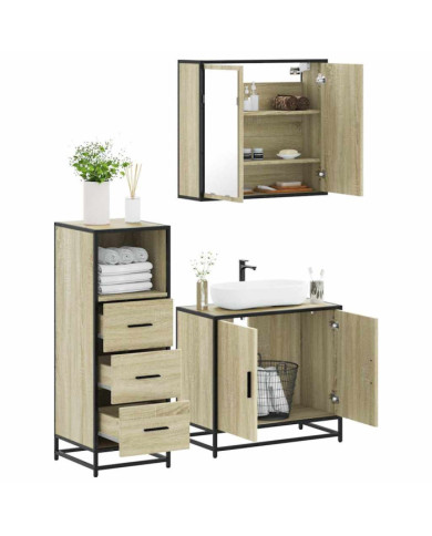 Ensemble de meubles de salle de bain 3 pcs chêne sonoma | Mobilier & Déco