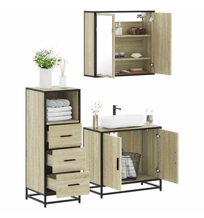 Ensemble de meubles de salle de bain 3 pcs chêne sonoma | Mobilier & Déco