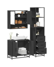 Ensemble de meubles salle de bain 3 pcs noir bois d'ingénierie | Mobilier & Déco