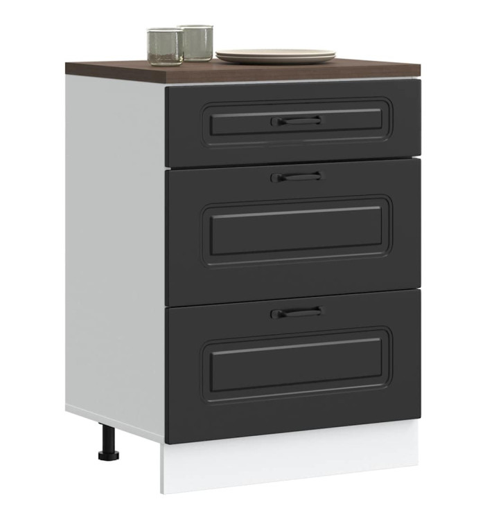 Armoire de cuisine Kalmar noir bois d'ingénierie | Mobilier & Déco