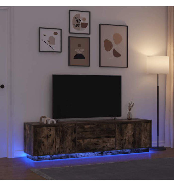 Meuble TV avec lumières LED chêne fumé 193,5x41x50 cm | Mobilier & Déco