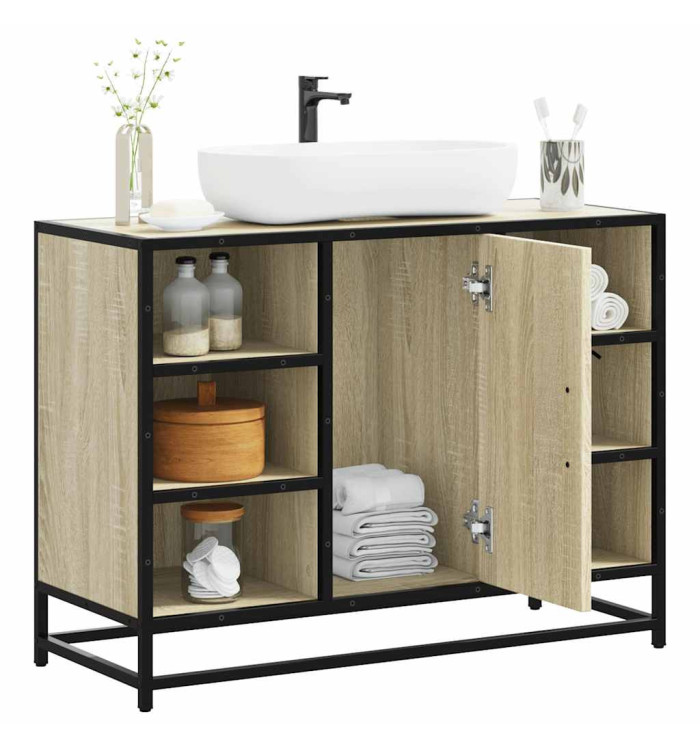 Armoire lavabo de salle de bain chêne sonoma bois d'ingénierie | Mobilier & Déco
