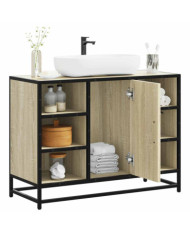 Armoire lavabo de salle de bain chêne sonoma bois d'ingénierie | Mobilier & Déco