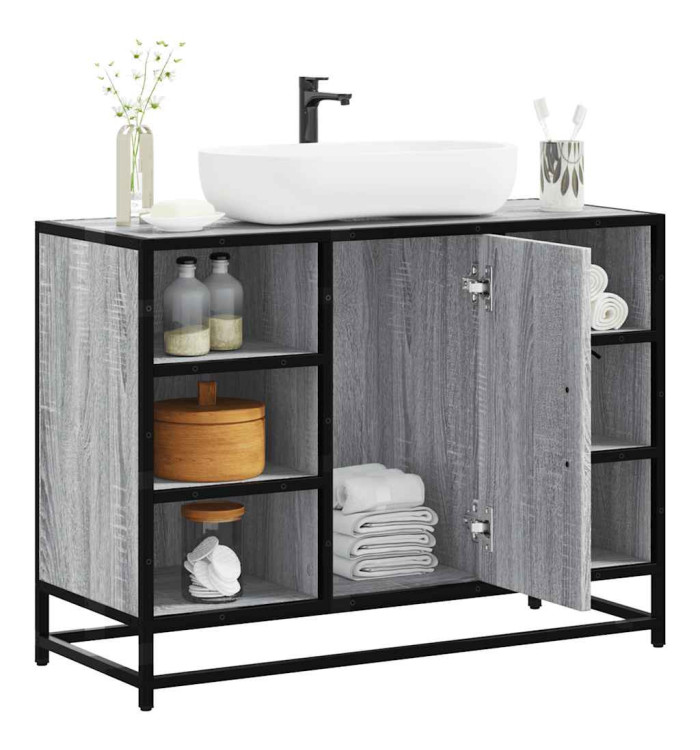 Armoire lavabo de salle de bain sonoma gris bois d'ingénierie | Mobilier & Déco