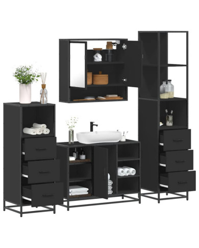 Ensemble de meubles salle de bain 4 pcs noir bois d'ingénierie | Mobilier & Déco