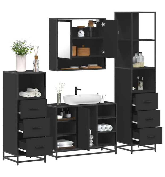 Ensemble de meubles salle de bain 4 pcs noir bois d'ingénierie | Mobilier & Déco