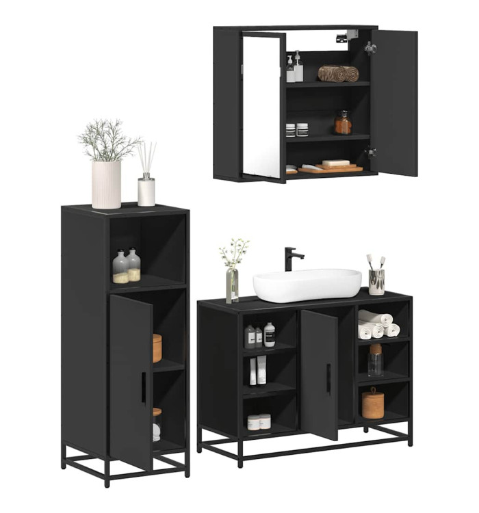 Ensemble de meubles salle de bain 3 pcs noir bois d'ingénierie | Mobilier & Déco