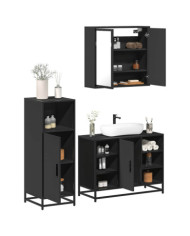 Ensemble de meubles salle de bain 3 pcs noir bois d'ingénierie | Mobilier & Déco