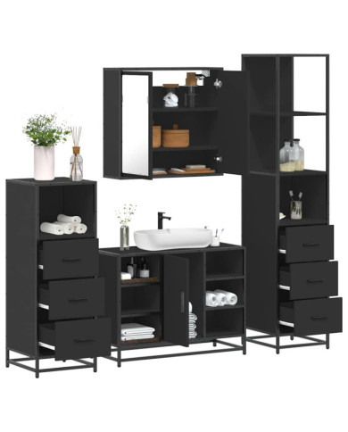 Ensemble de meubles salle de bain 4 pcs noir bois d'ingénierie | Mobilier & Déco