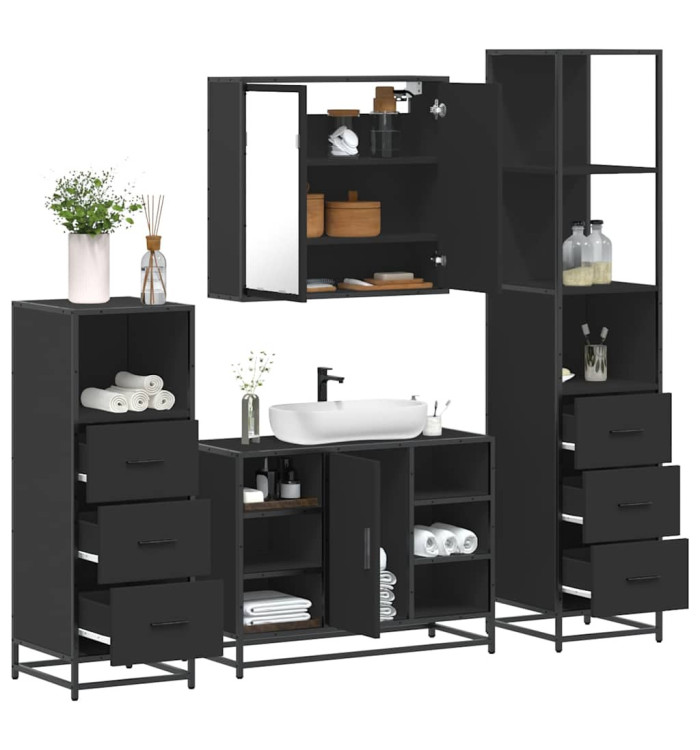 Ensemble de meubles salle de bain 4 pcs noir bois d'ingénierie | Mobilier & Déco
