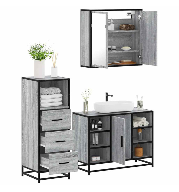 Ensemble de meubles de salle de bain 3 pcs Sonoma gris | Mobilier & Déco