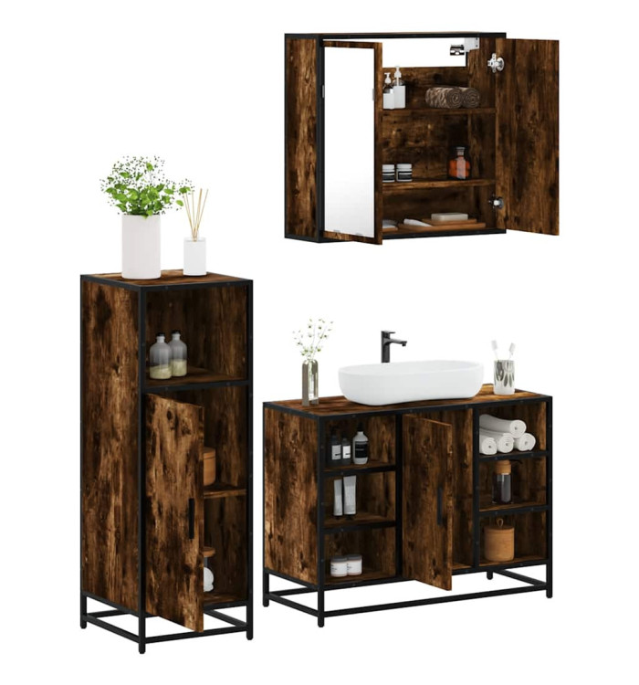 Ensemble de meubles de salle de bain 3 pcs Chêne fumé | Mobilier & Déco