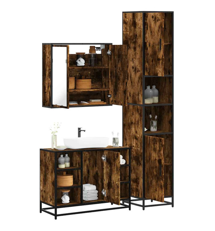 Ensemble de meubles de salle de bain 3 pcs Chêne fumé | Mobilier & Déco
