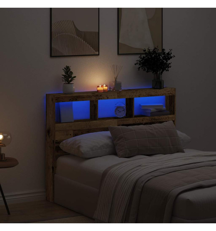 Armoire tête de lit avec LED vieux bois 140x17x102 cm | Mobilier & Déco