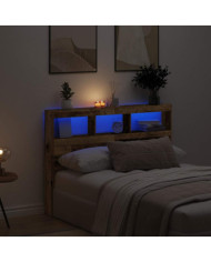 Armoire tête de lit avec LED vieux bois 140x17x102 cm | Mobilier & Déco
