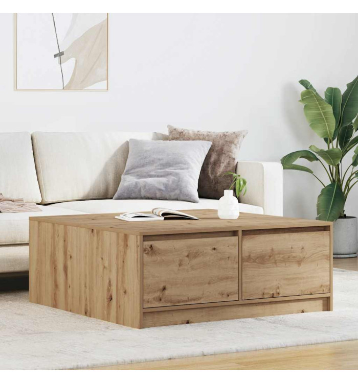 Table basse avec tiroirs chêne artisanal 100x100x40 cm | Mobilier & Déco