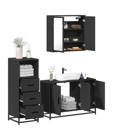 Ensemble de meubles salle de bain 3 pcs noir bois d'ingénierie | Mobilier & Déco