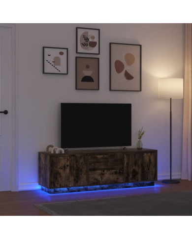 Meuble TV avec lumières LED chêne fumé 160,5x41x50 cm | Mobilier & Déco