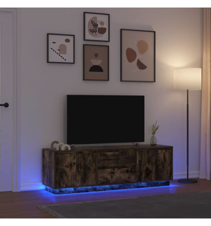 Meuble TV avec lumières LED chêne fumé 160,5x41x50 cm | Mobilier & Déco