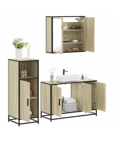 Ensemble de meubles de salle de bain 3 pcs chêne sonoma | Mobilier & Déco