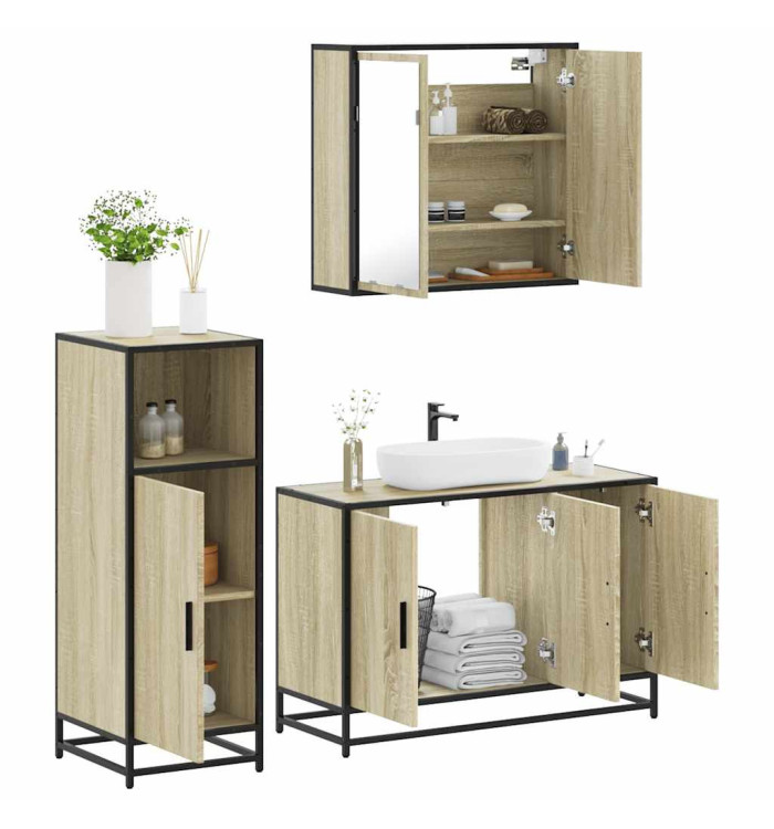 Ensemble de meubles de salle de bain 3 pcs chêne sonoma | Mobilier & Déco