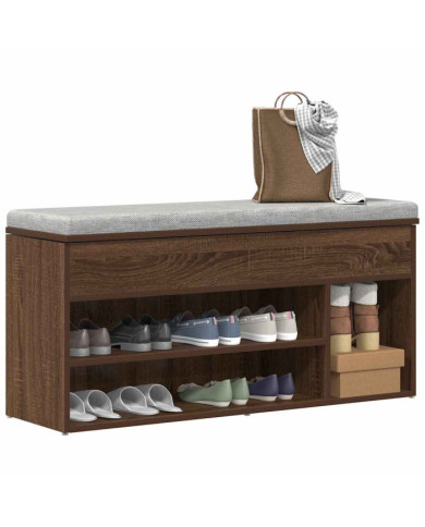 Banc à chaussures chêne marron 102x30,5x45 cm bois d'ingénierie | Mobilier & Déco