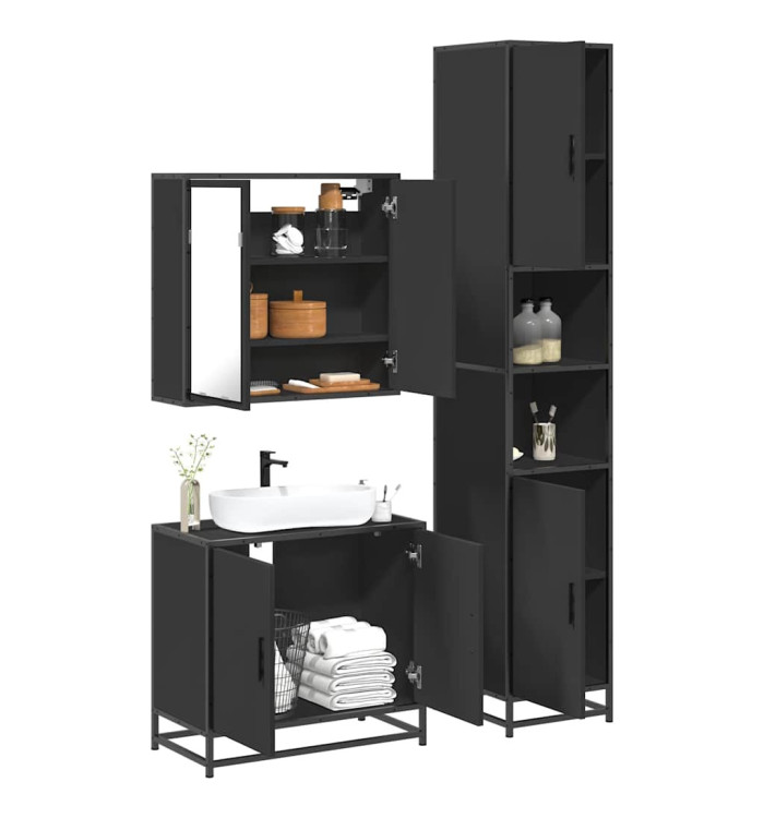 Ensemble de meubles salle de bain 3 pcs noir bois d'ingénierie | Mobilier & Déco