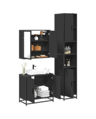 Ensemble de meubles salle de bain 3 pcs noir bois d'ingénierie | Mobilier & Déco