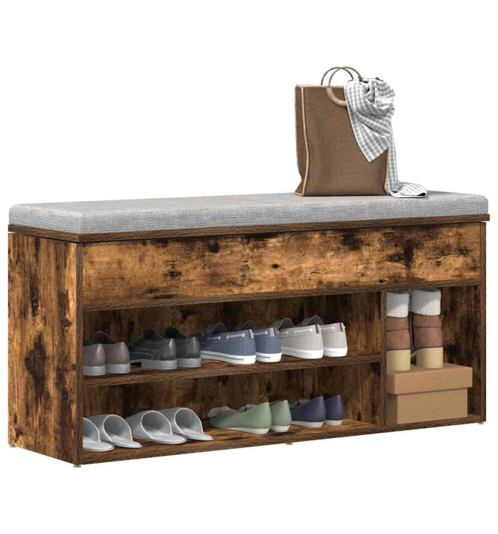 Banc à chaussures chêne fumé 102x30,5x45 cm bois d'ingénierie | Mobilier & Déco