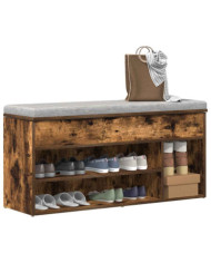 Banc à chaussures chêne fumé 102x30,5x45 cm bois d'ingénierie | Mobilier & Déco