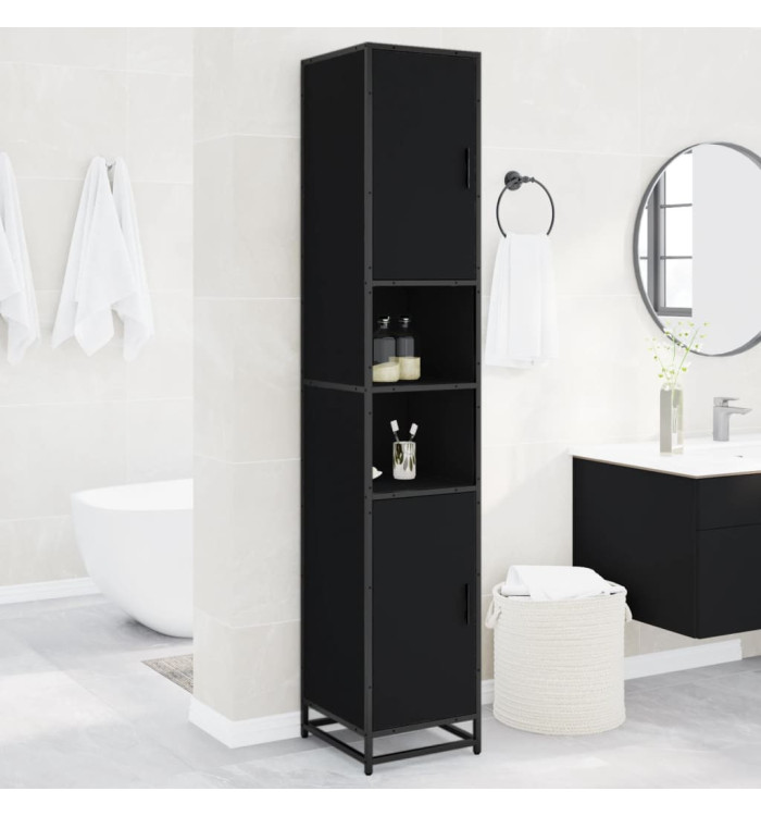 Armoire de salle de bain noir bois d'ingénierie et métal | Mobilier & Déco
