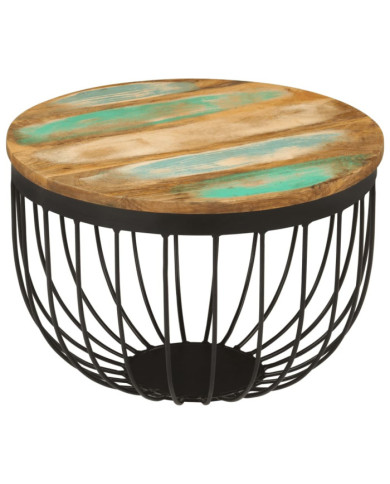 Table basse Ø50x35 cm bois de récupération massif et acier | Mobilier & Déco