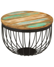 Table basse Ø50x35 cm bois de récupération massif et acier | Mobilier & Déco
