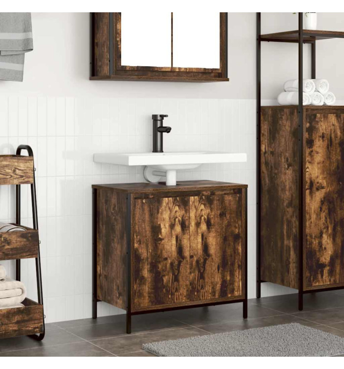 Meuble de salle de bain lavabo chêne fumé 60x34,5x60 cm | Mobilier & Déco