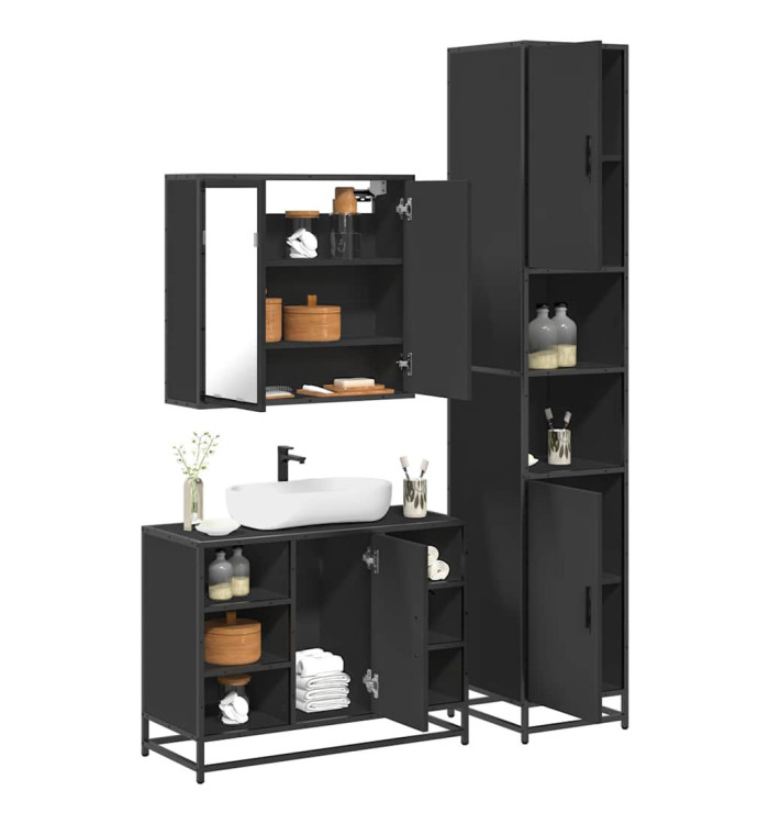 Ensemble de meubles salle de bain 3 pcs noir bois d'ingénierie | Mobilier & Déco