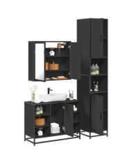 Ensemble de meubles salle de bain 3 pcs noir bois d'ingénierie | Mobilier & Déco